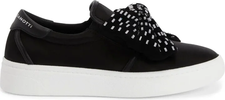 Crystal-Bow Leather Sneakers