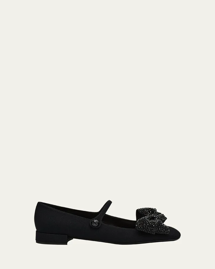 Crystal Bow Mary Jane Ballerina Flats