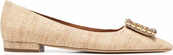 Crystal-Buckle Ballerina Shoes