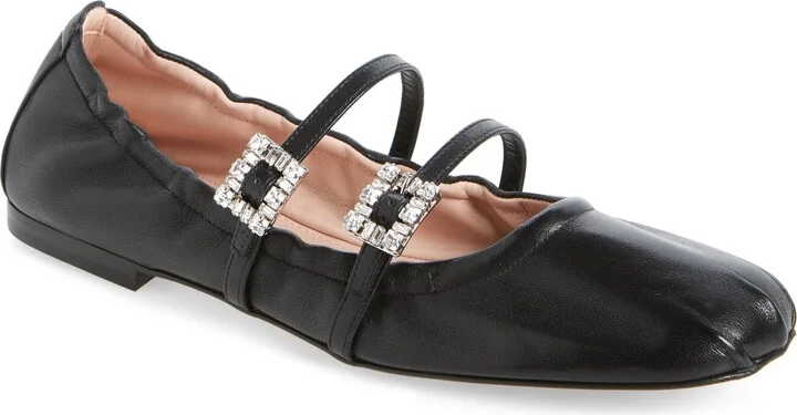 Crystal Buckle Double Strap Ballerina Mary Jane Flat