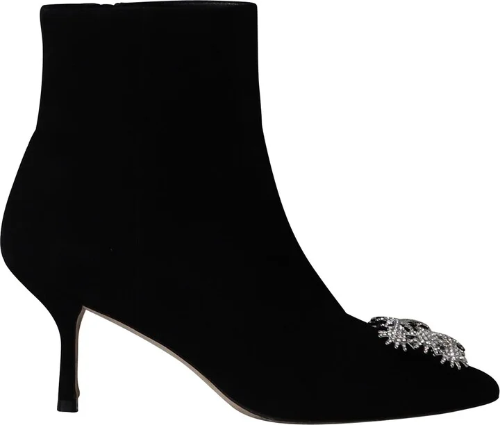 Crystal Buckle Kera Ankle Boots in Black Suede