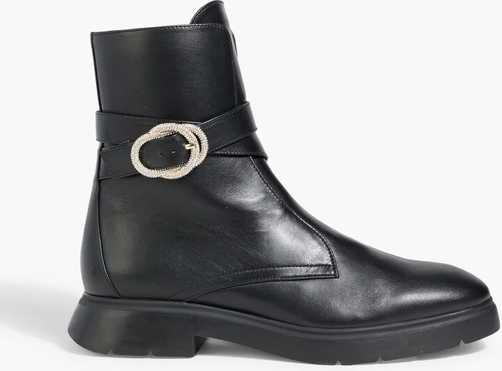 Crystal Buckle leather ankle boots
