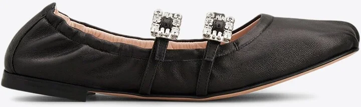 Crystal-Buckle Mary Jane Ballet Flats