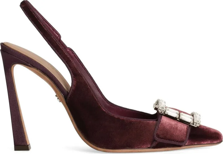 Crystal-Buckle Slingback Pumps
