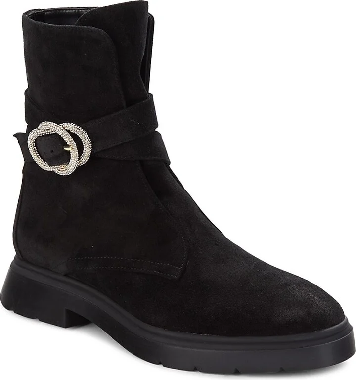 Crystal Buckle Suede Ankle Boots - Image 2