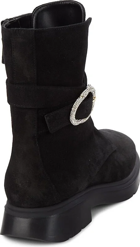 Crystal Buckle Suede Ankle Boots - Image 3