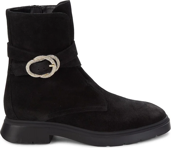 Crystal Buckle Suede Ankle Boots