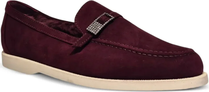 Crystal-Buckle Suede Loafers