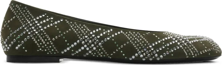 Crystal-Check Suede Ballet Flats