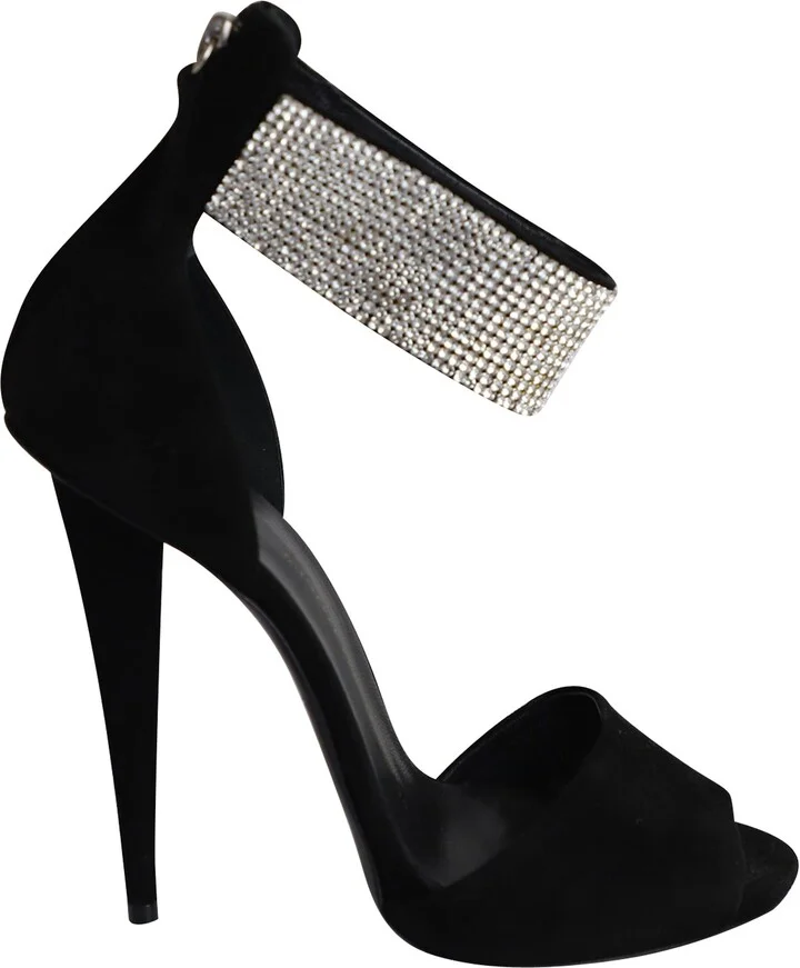 Crystal-Cuff High Heel Sandals in Black Suede