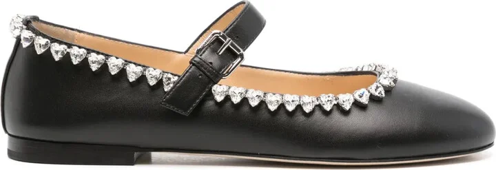Crystal-Detailed Leather Ballerinas