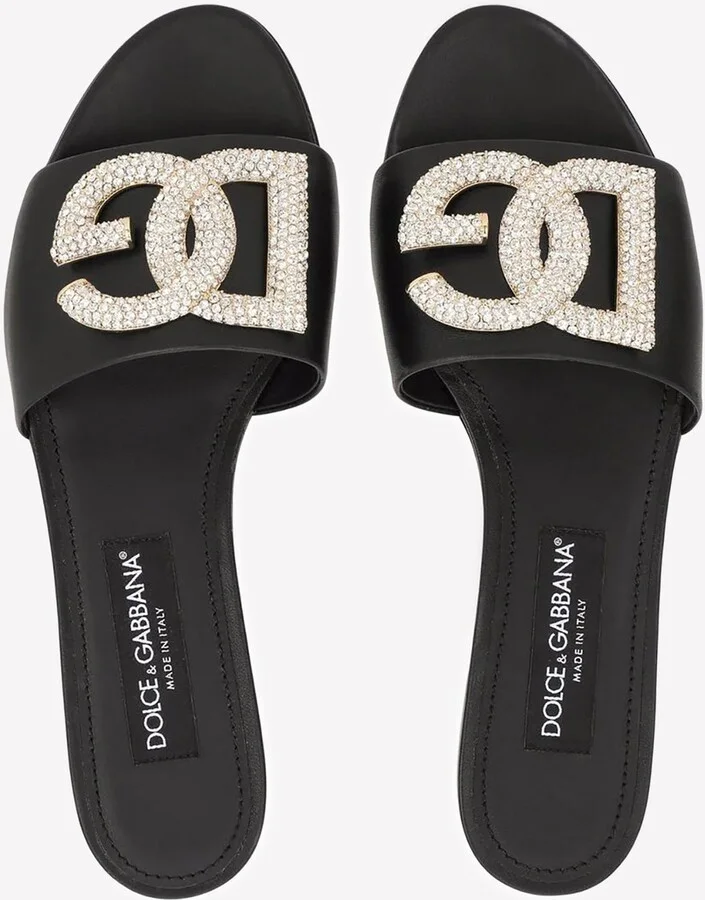 Crystal DG Bianca Slides in Leather - Image 3
