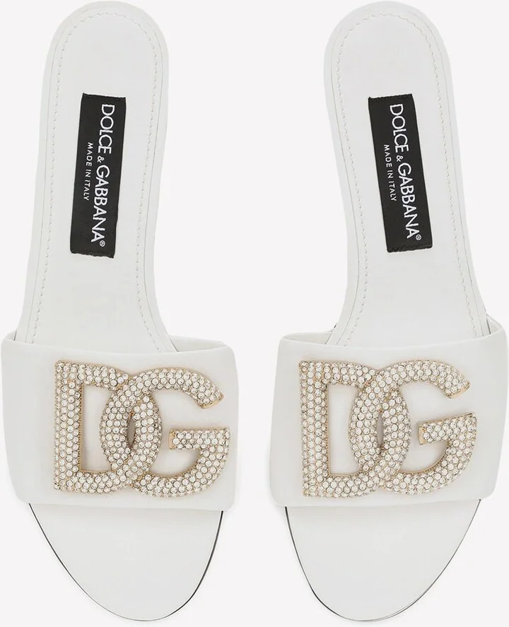Crystal DG Bianca Slides in Leather - Image 3