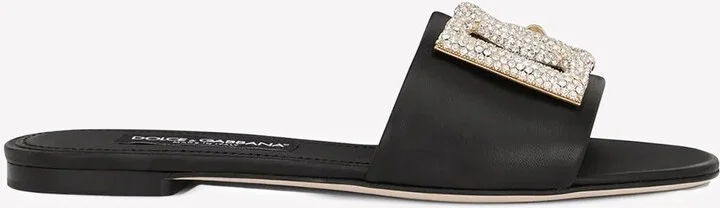 Crystal DG Bianca Slides in Leather