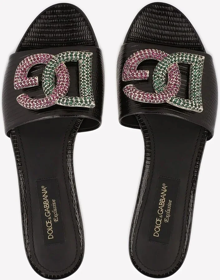 Crystal DG Slides in Leather - Image 3
