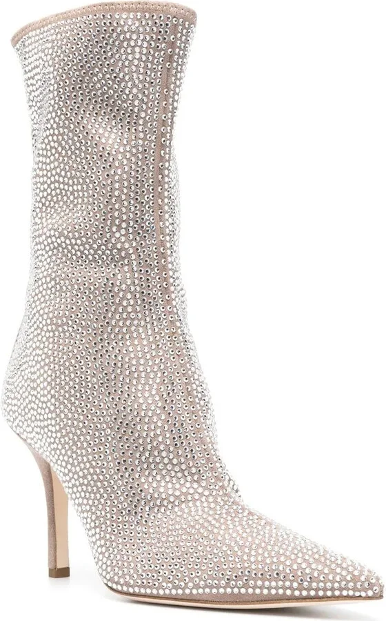 Crystal-Embellished 105mm Pointed Boots - Image 2