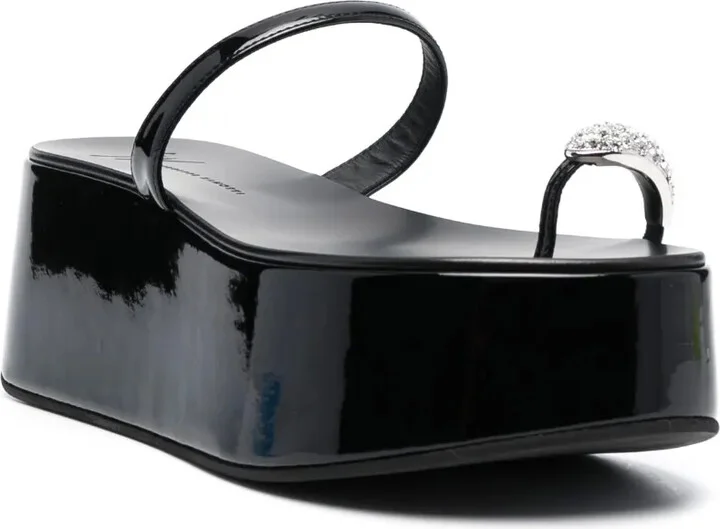 Crystal-embellished 70mm leather platform slides - Image 2