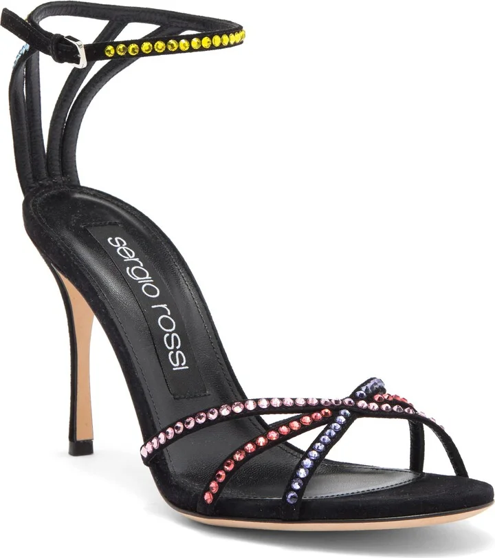 Crystal Embellished Ankle Strap Stiletto Sandal