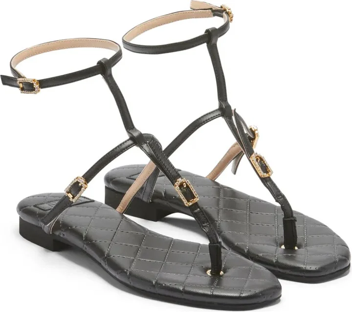 Crystal-Embellished Buckle Leather Sandals - Image 2