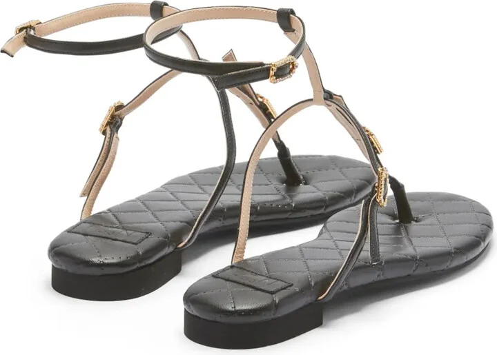Crystal-Embellished Buckle Leather Sandals - Image 3