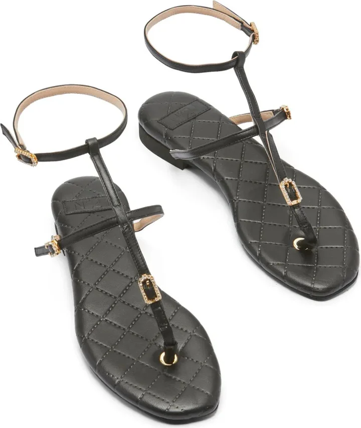 Crystal-Embellished Buckle Leather Sandals - Image 4