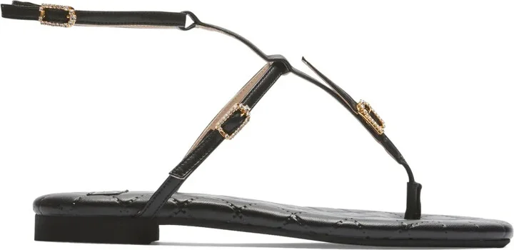 Crystal-Embellished Buckle Leather Sandals