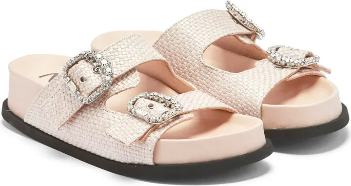 Crystal-Embellished Buckle Woven Slides - Image 2