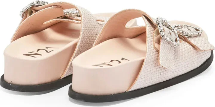 Crystal-Embellished Buckle Woven Slides - Image 3