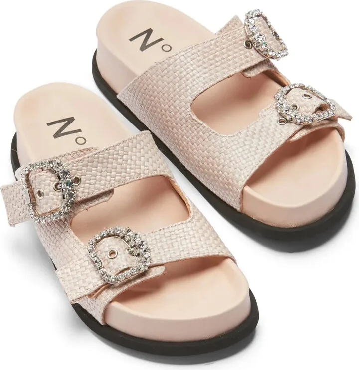 Crystal-Embellished Buckle Woven Slides - Image 4