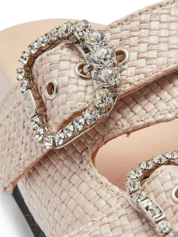 Crystal-Embellished Buckle Woven Slides - Image 5