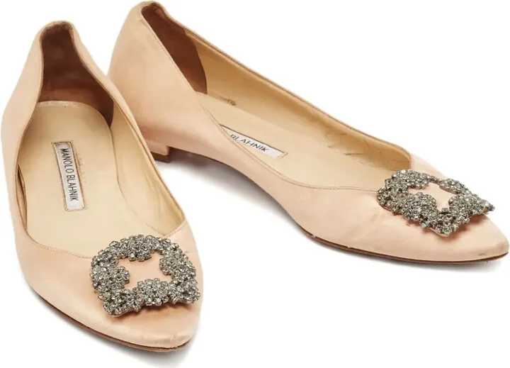 Crystal-Embellished Buckled Satin Ballet Flats - Image 2