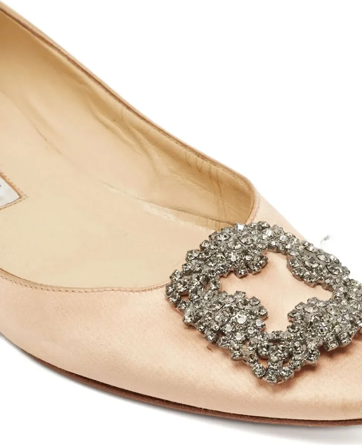 Crystal-Embellished Buckled Satin Ballet Flats - Image 5