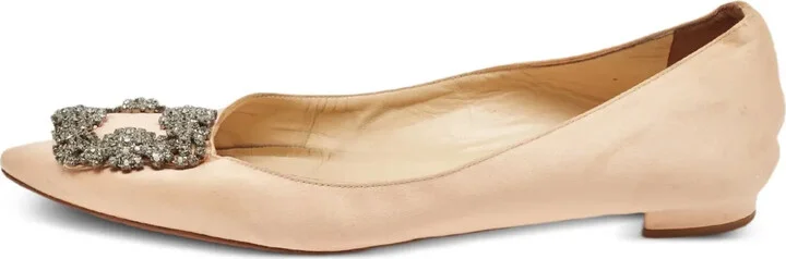 Crystal-Embellished Buckled Satin Ballet Flats