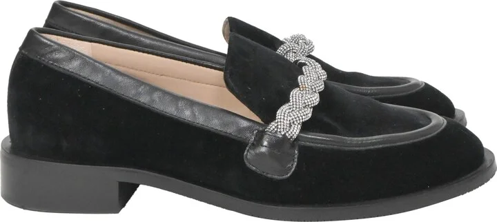 Crystal-Embellished Chain-Link Loafers in Black Suede