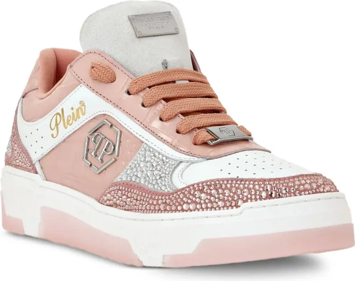 Crystal-Embellished Croc-Embossed Leather Sneakers - Image 2