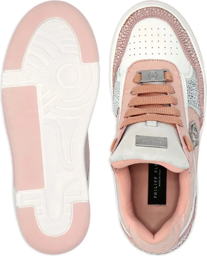 Crystal-Embellished Croc-Embossed Leather Sneakers - Image 3