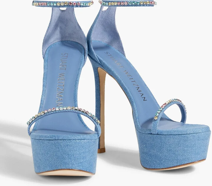 Crystal-embellished denim platform sandals - Image 2