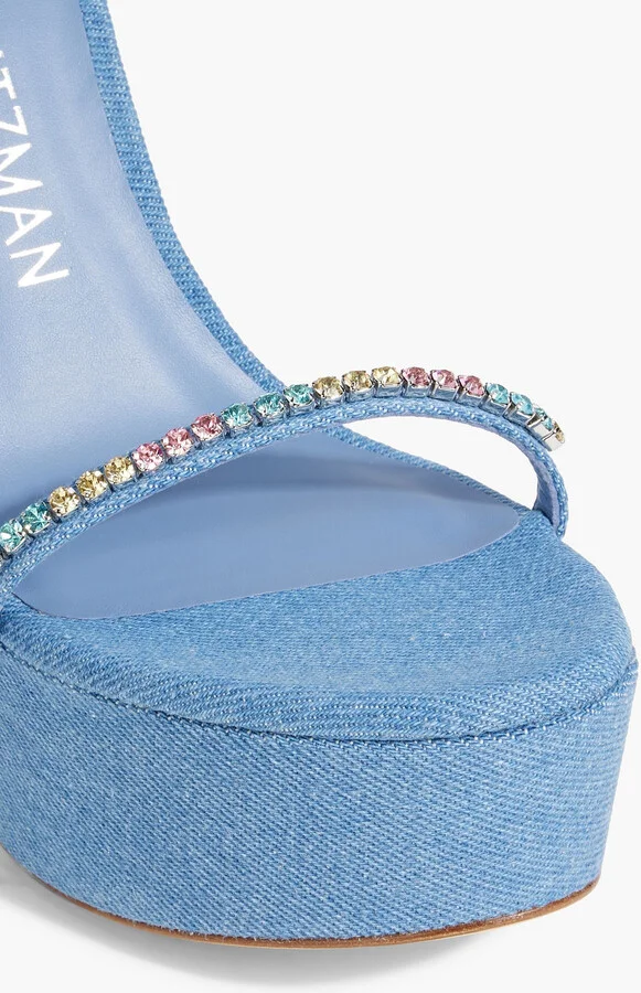 Crystal-embellished denim platform sandals - Image 4