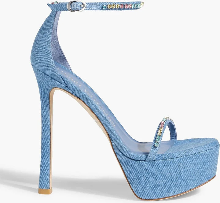 Crystal-embellished denim platform sandals