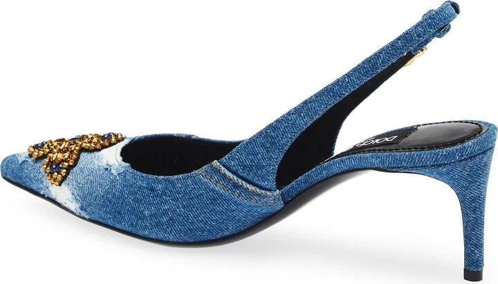 Crystal Embellished Denim Pointed Toe Slingback Pump - Image 2