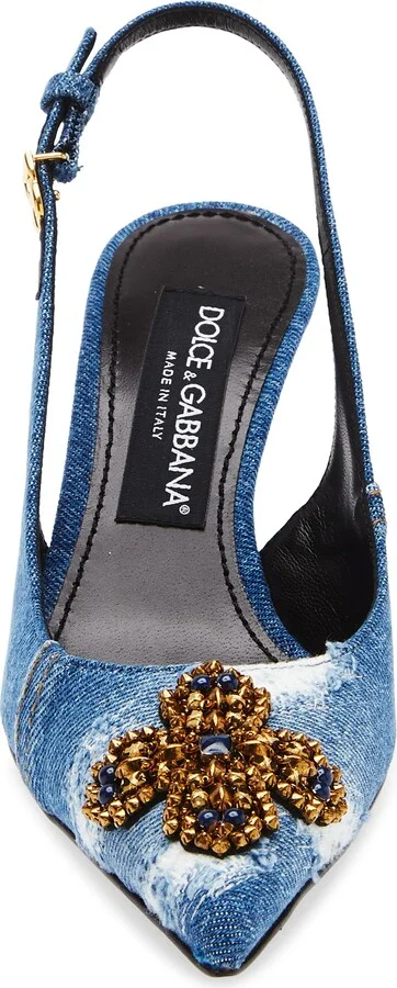 Crystal Embellished Denim Pointed Toe Slingback Pump - Image 4