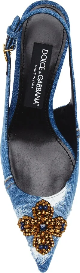 Crystal Embellished Denim Pointed Toe Slingback Pump - Image 5