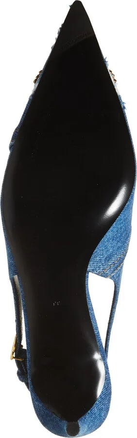 Crystal Embellished Denim Pointed Toe Slingback Pump - Image 6