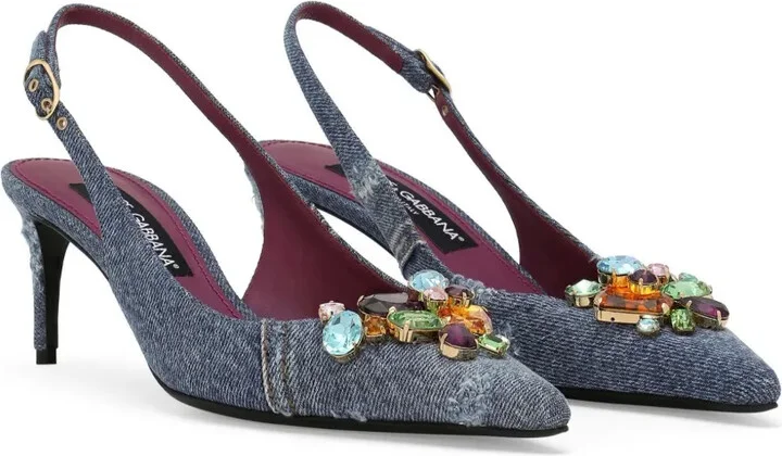 Crystal-Embellished Denim Slingback Pumps - Image 2