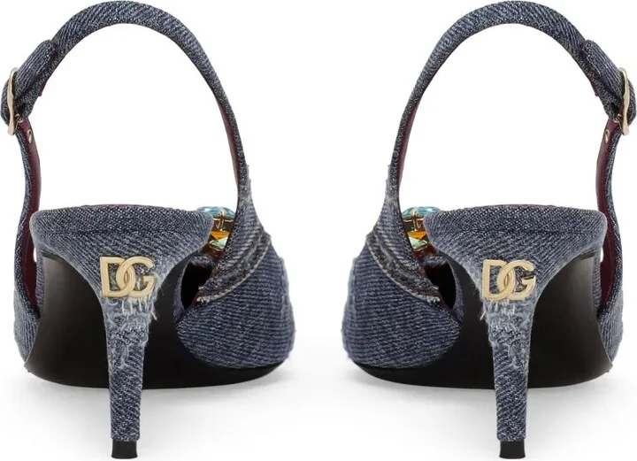 Crystal-Embellished Denim Slingback Pumps - Image 3