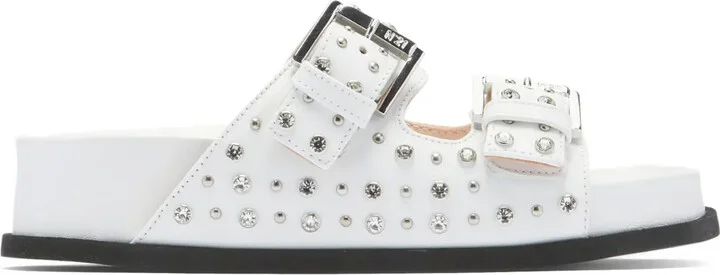 Crystal-Embellished Double-Strap Slides