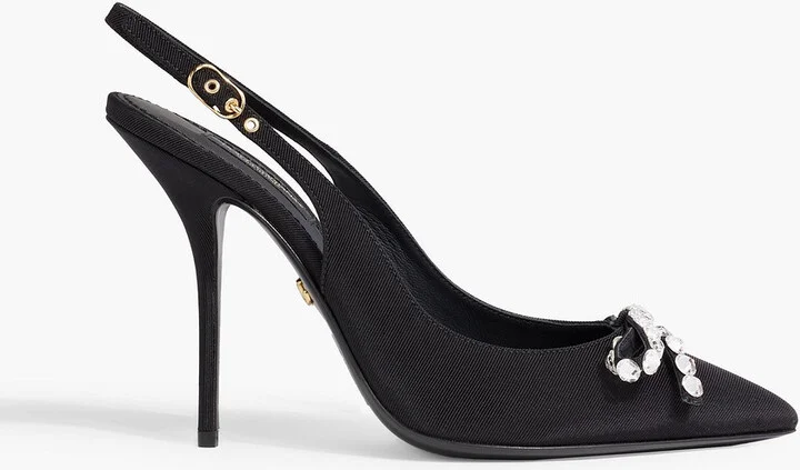 Crystal-embellished faille slingback pumps