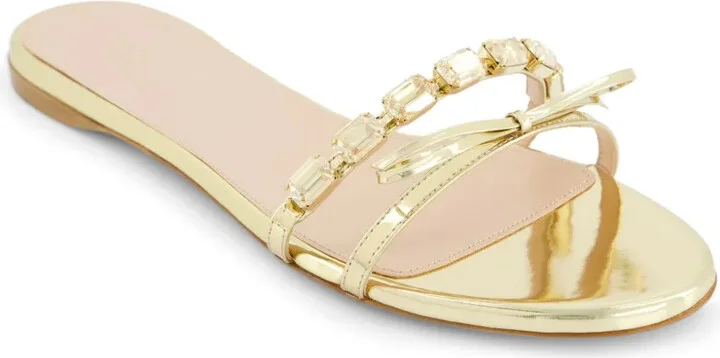 Crystal-Embellished Flat Leather Slides - Image 2