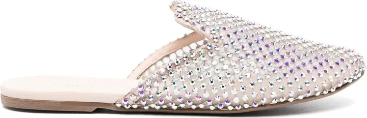 Crystal-Embellished Flat Mules