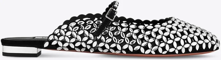 Crystal-Embellished Flat Mules